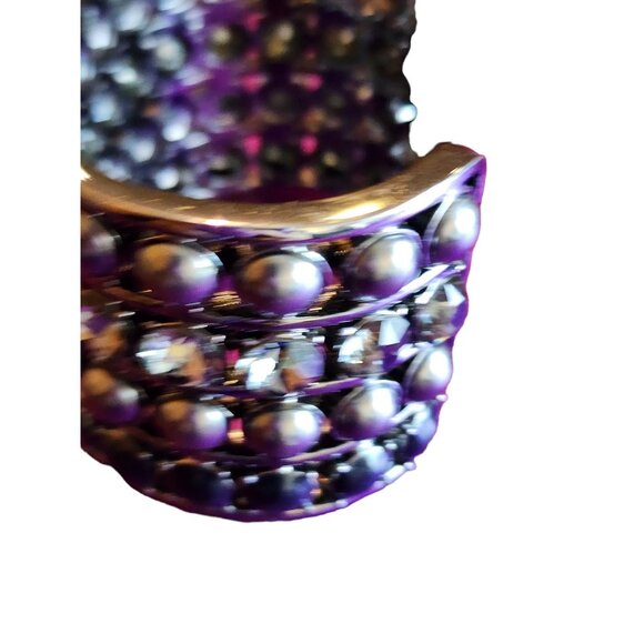 Vintage St. John Signed Heavy Grey Pearl and Rhinestone Hematite Cuff Bracelet - Picture 4 of 8